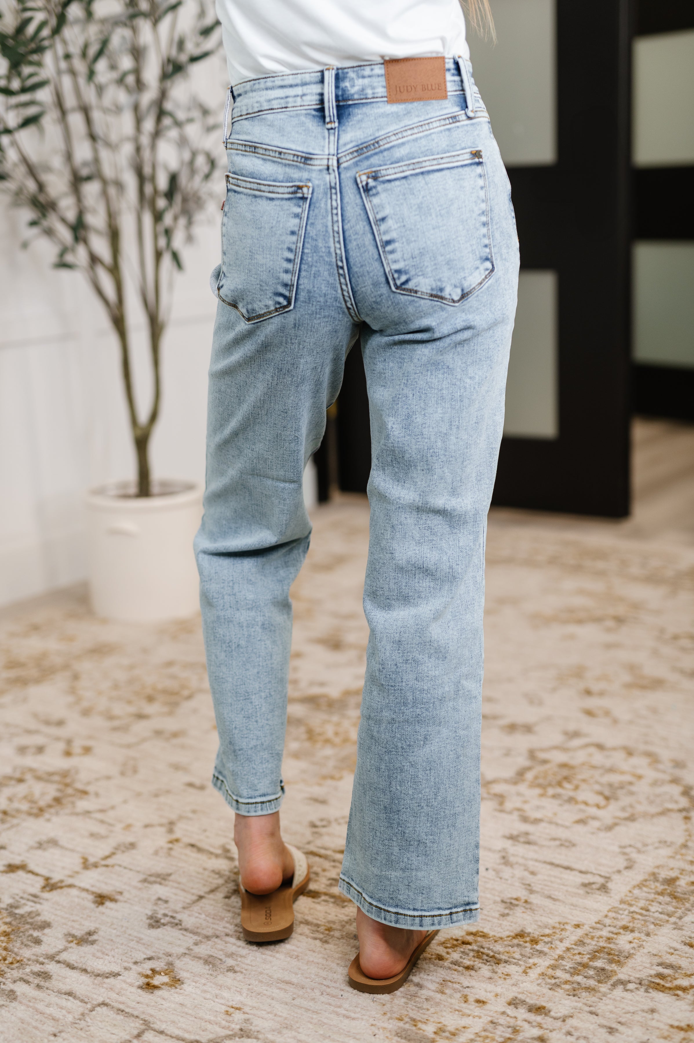 Debbie High Rise Stone Wash Straight Fit Jeans