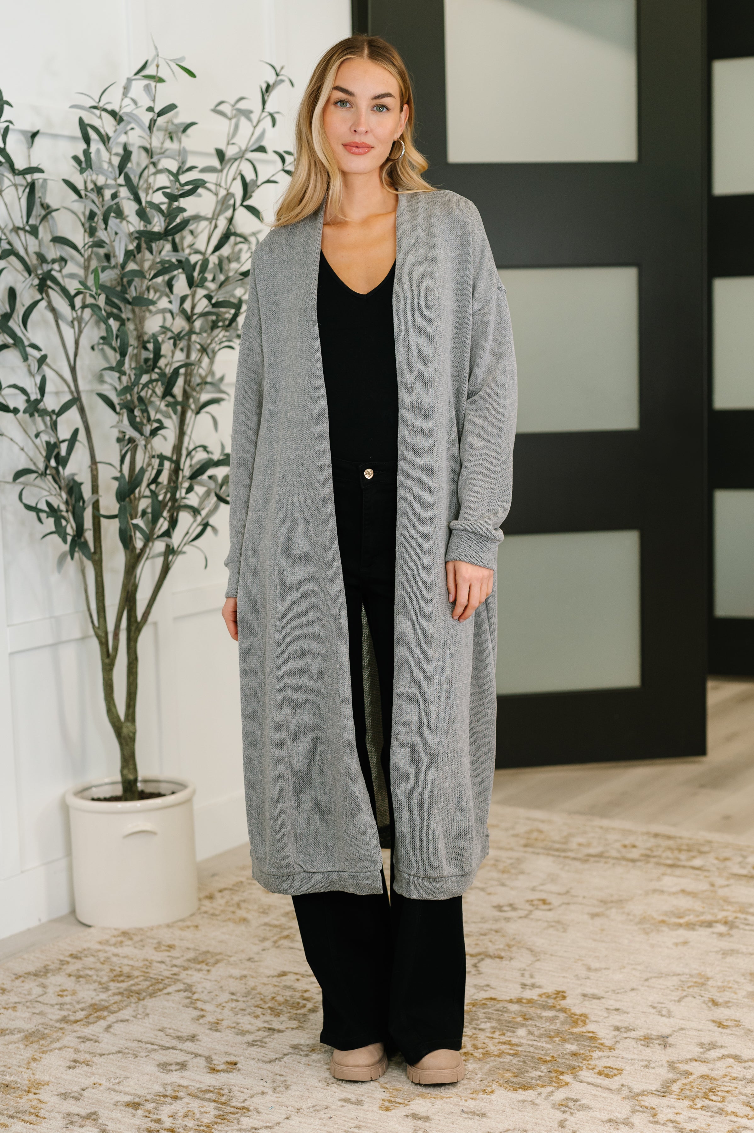 Travel Hideaway Open Front Cardigan in Soft Grey
