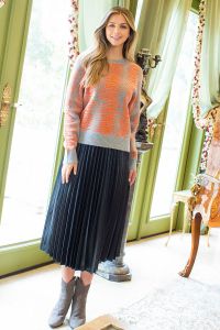 Women's Winter Fashion Sweater - Model Wearing Animal Stripe Sweater