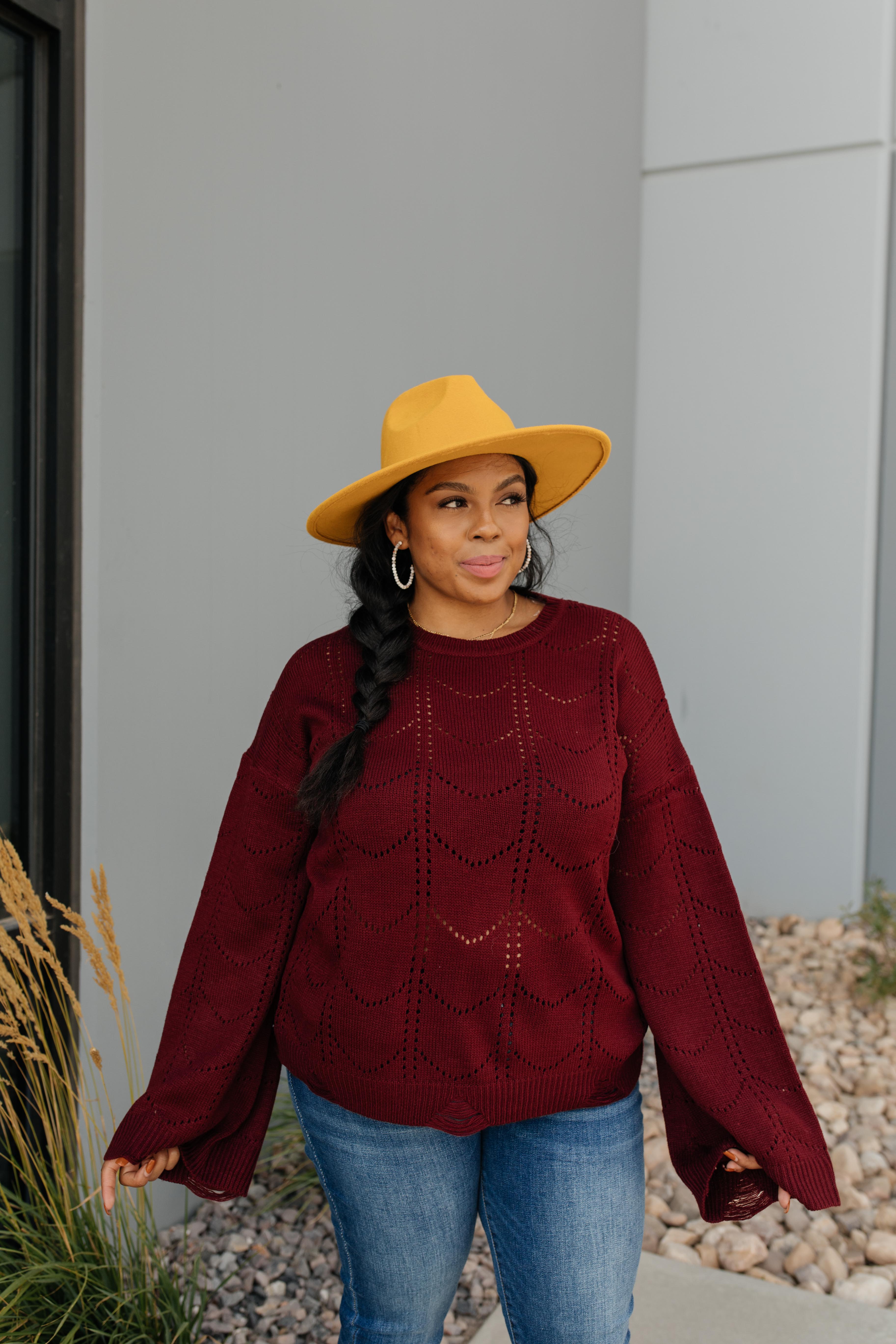 Just A Peek Burgundy Sweater
