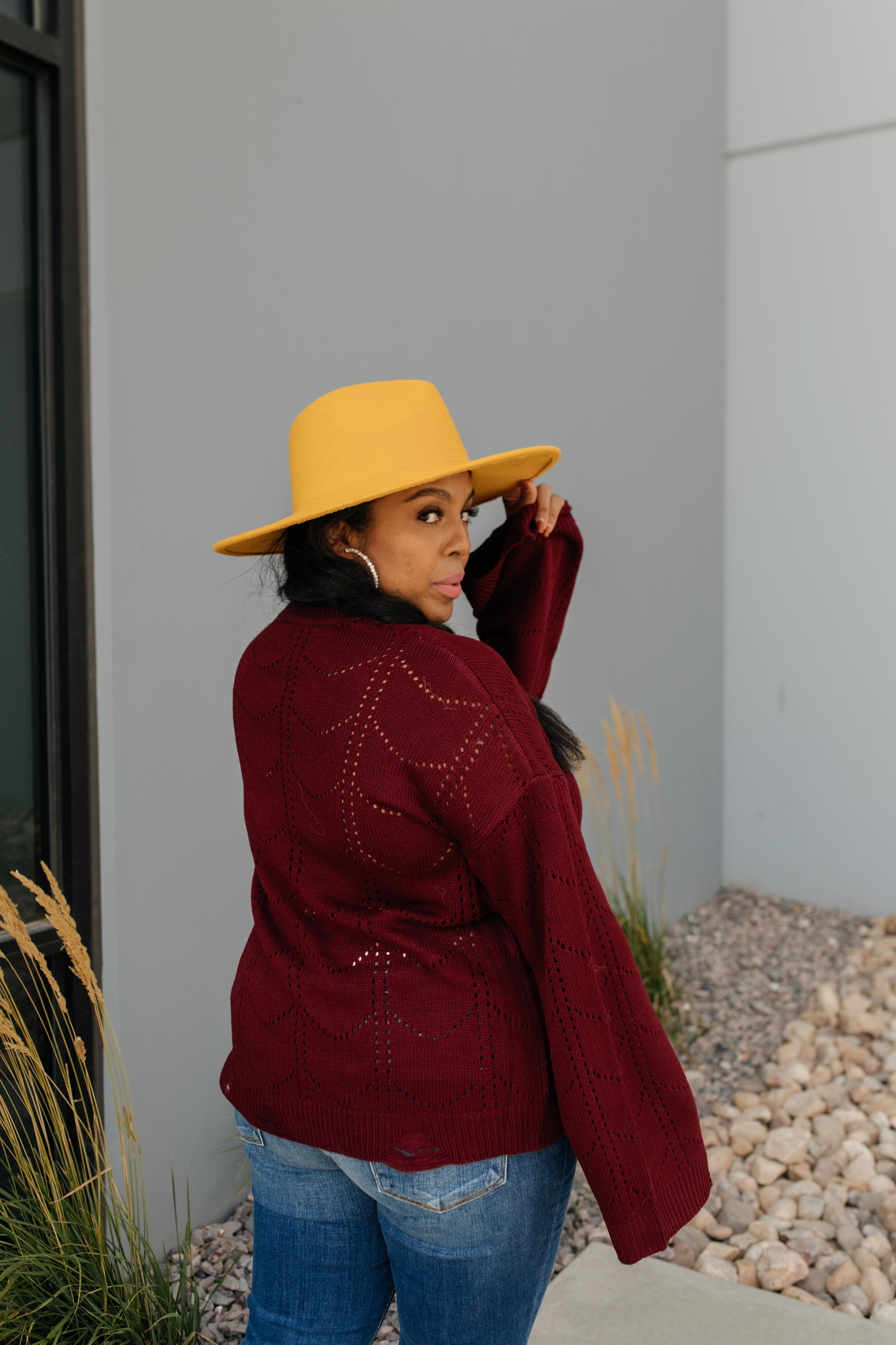 Just A Peek Burgundy Sweater
