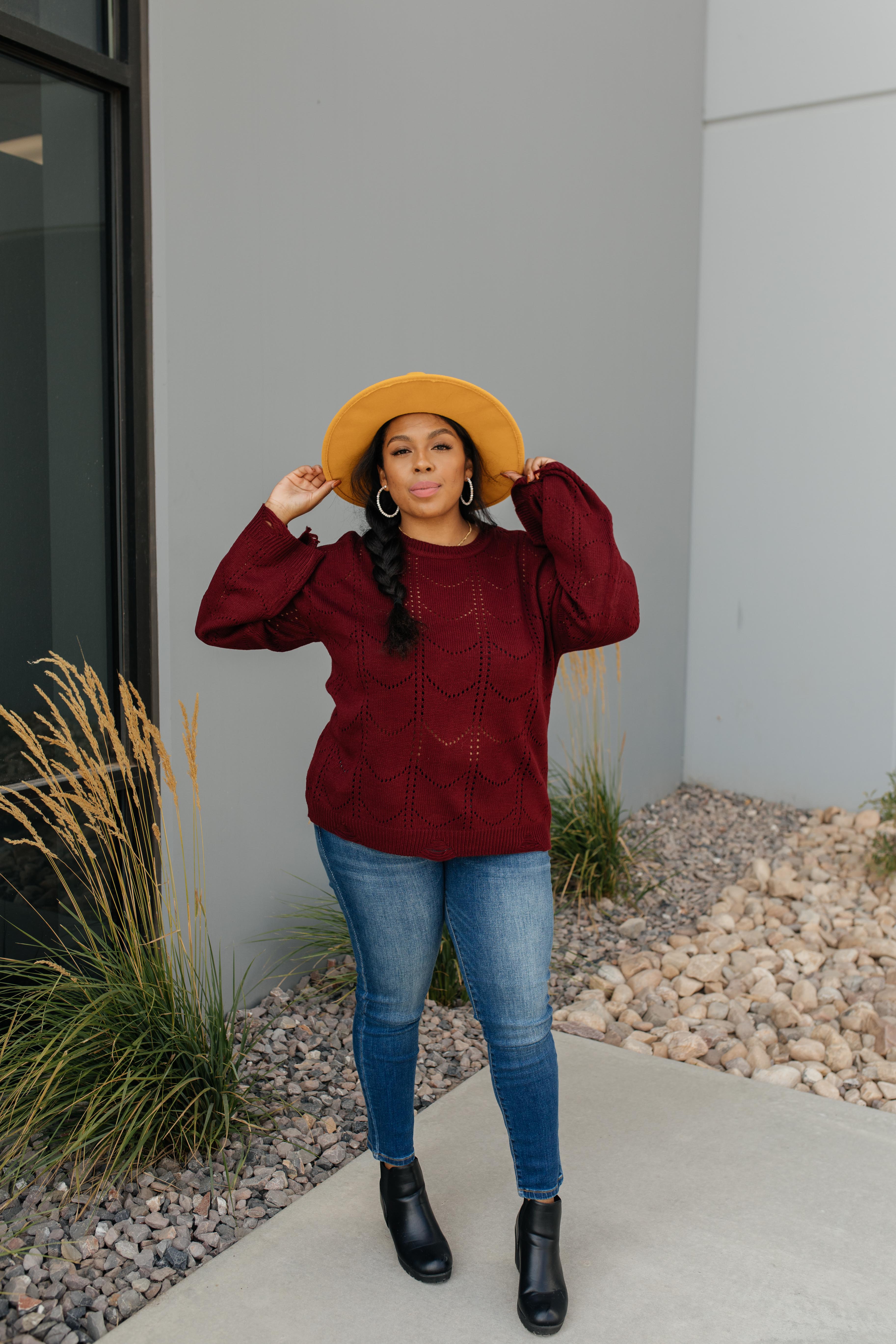 Just A Peek Burgundy Sweater