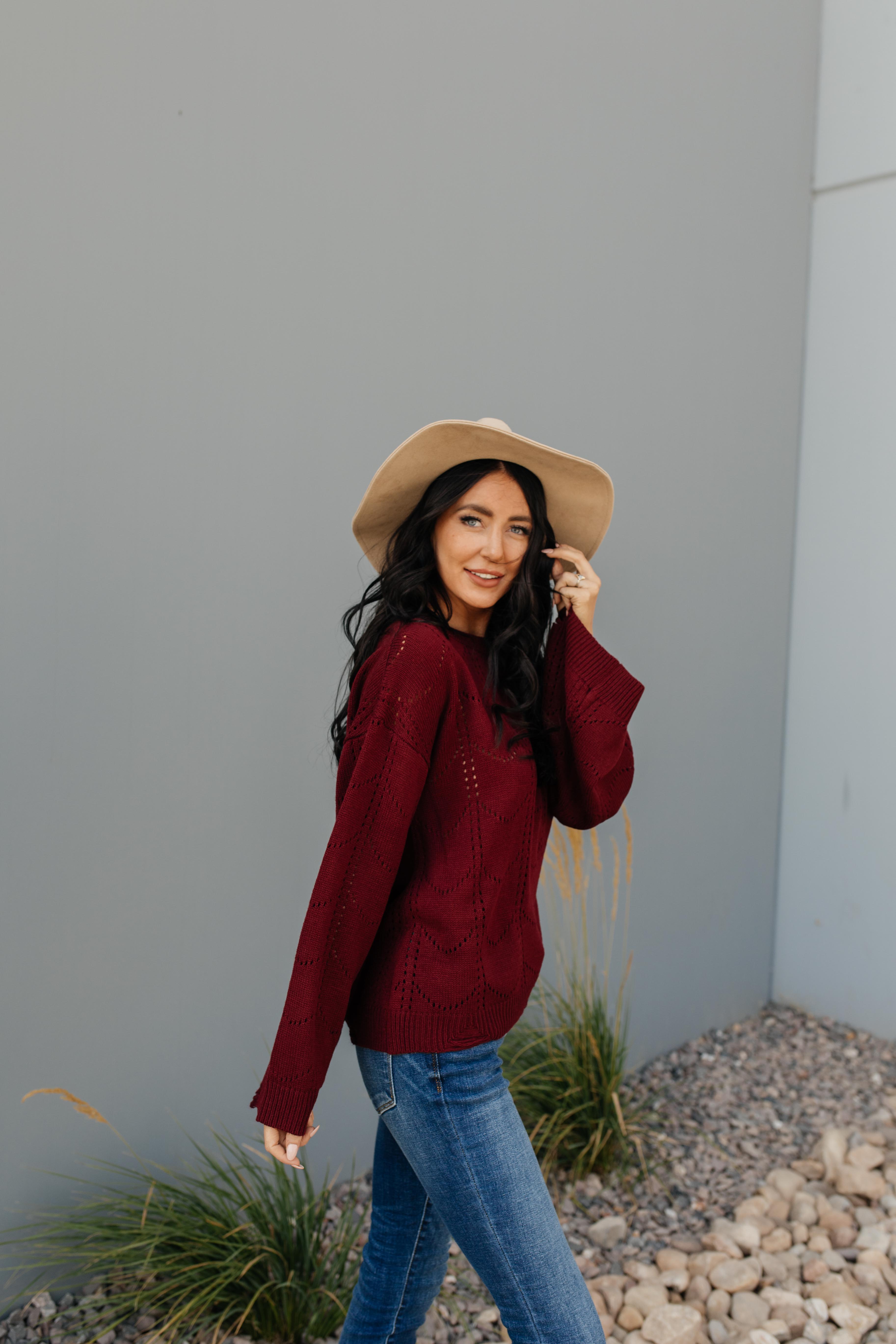 Just A Peek Burgundy Sweater