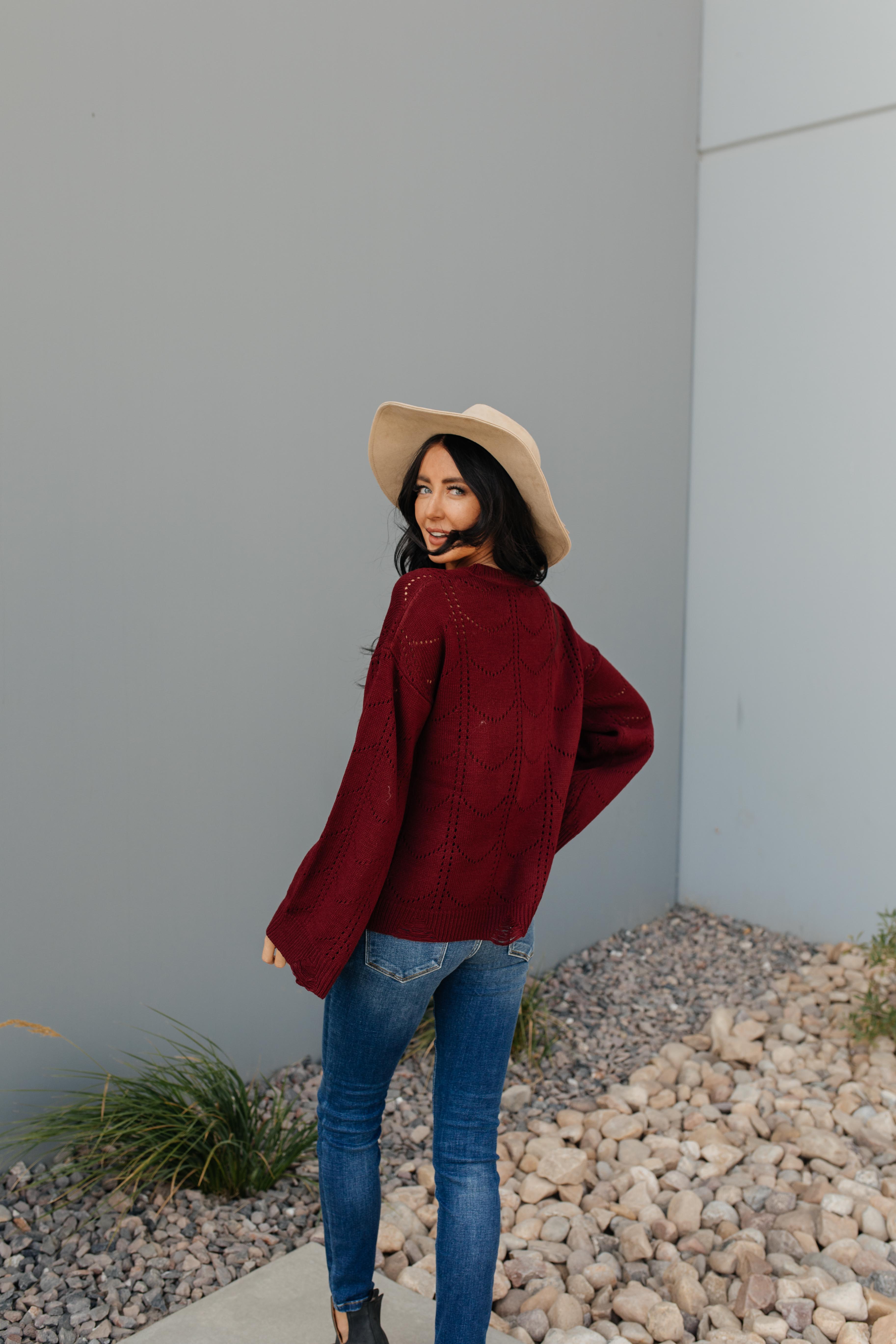 Just A Peek Burgundy Sweater