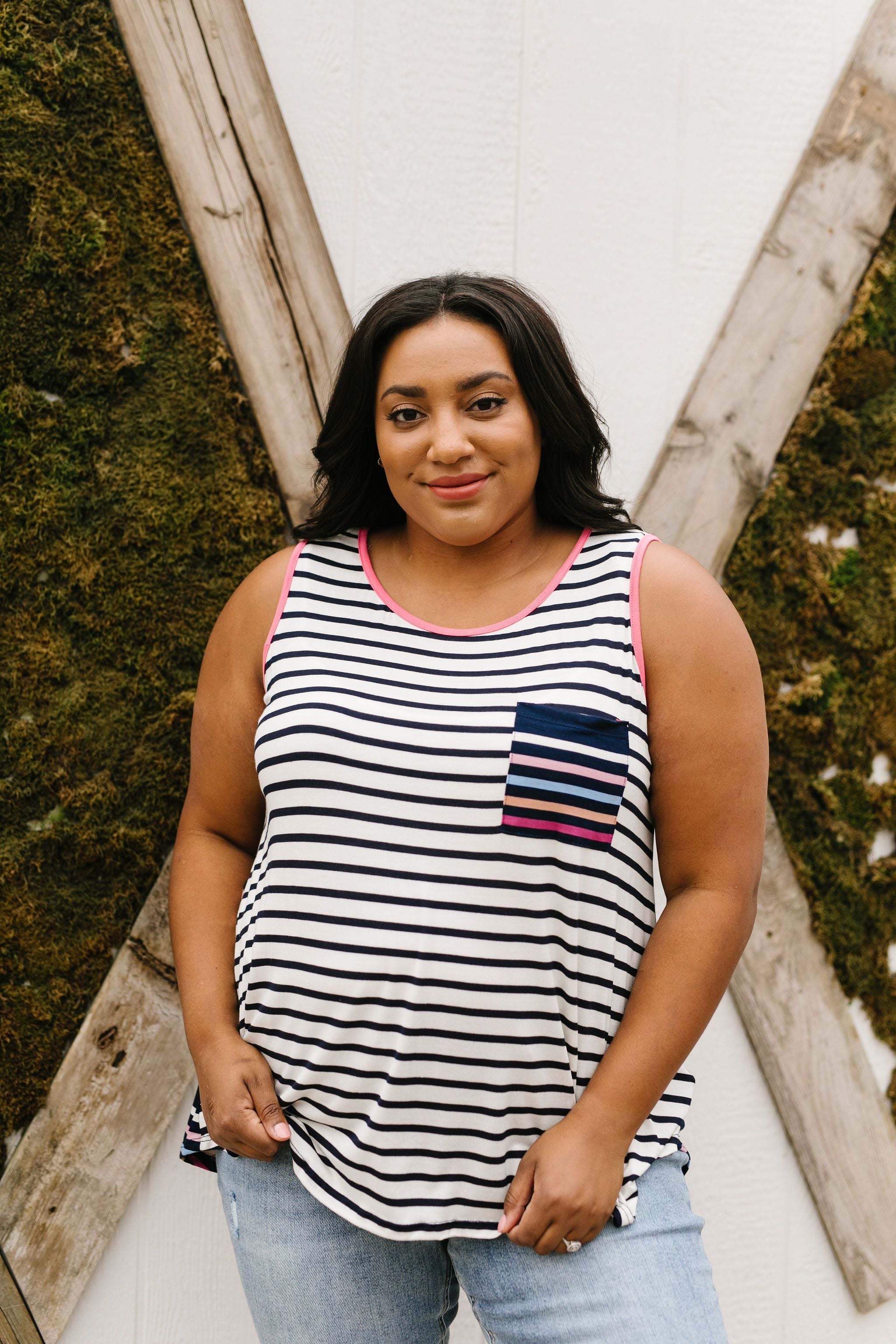 Stripes & More Stripes Tank Top In Navy