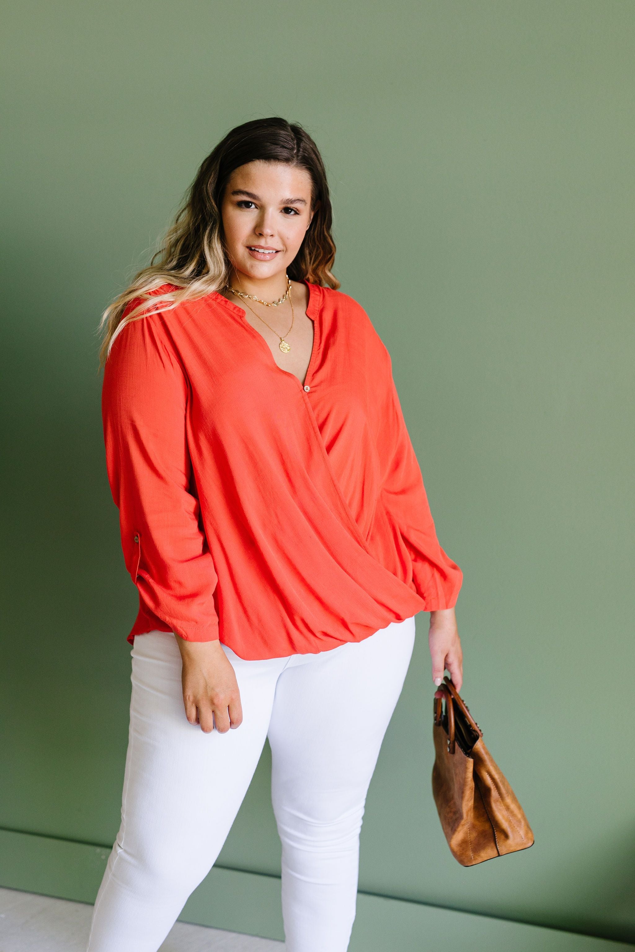 Coral Surplice Blouse