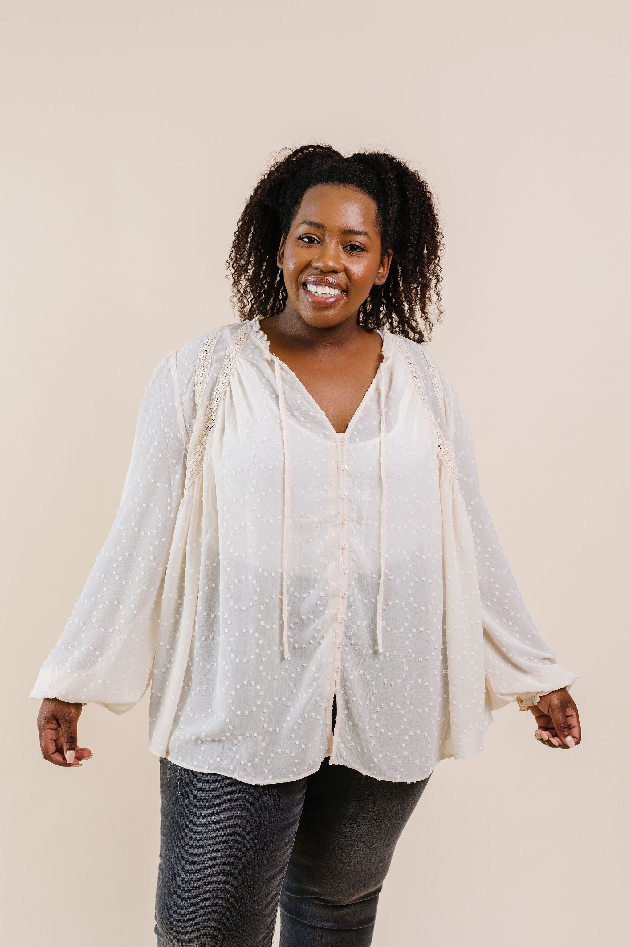 Swiss Dots All Around Peasant Blouse