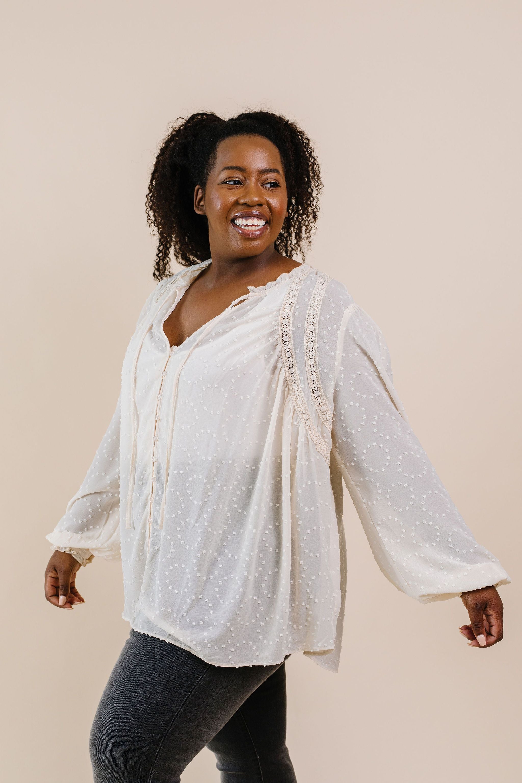 Swiss Dots All Around Peasant Blouse