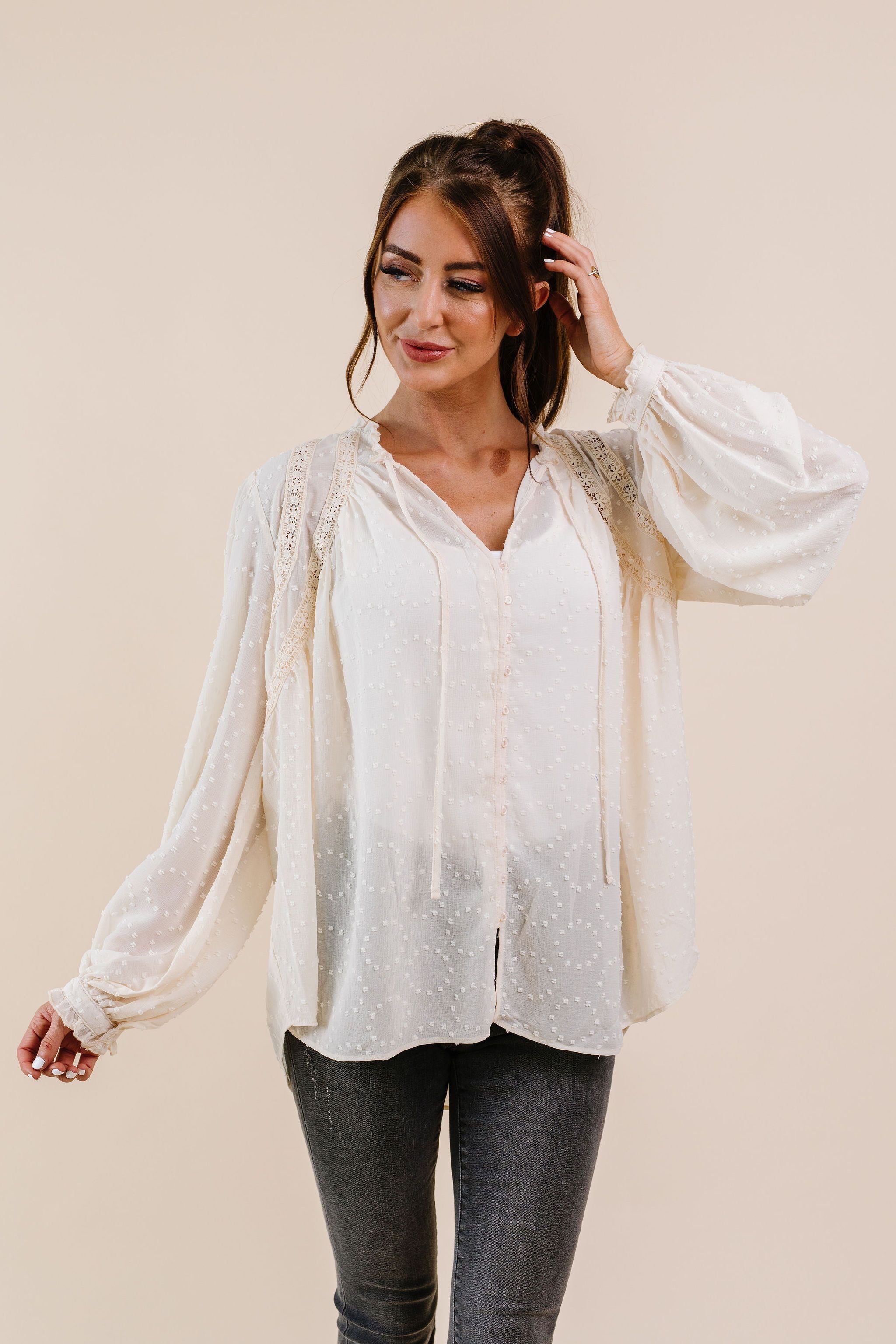 Swiss Dots All Around Peasant Blouse