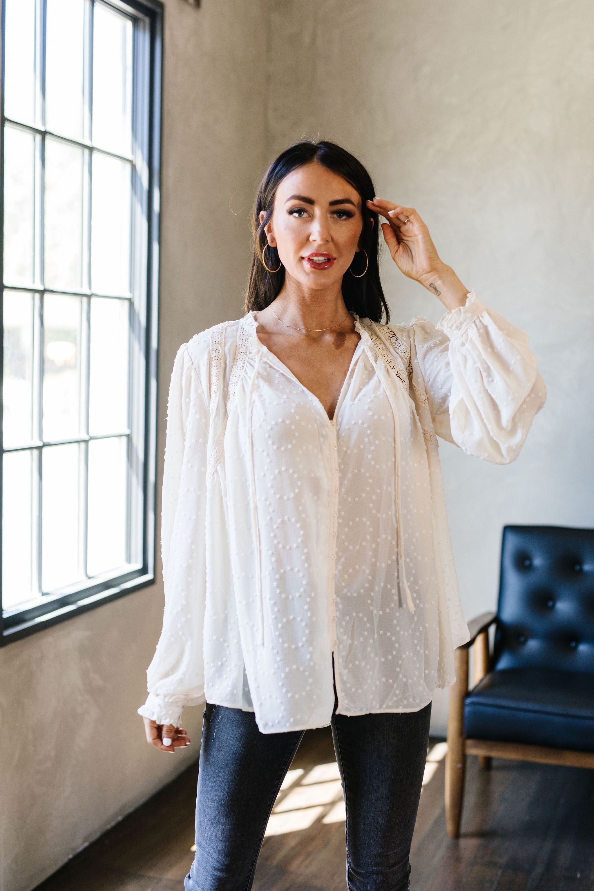 Swiss Dots All Around Peasant Blouse