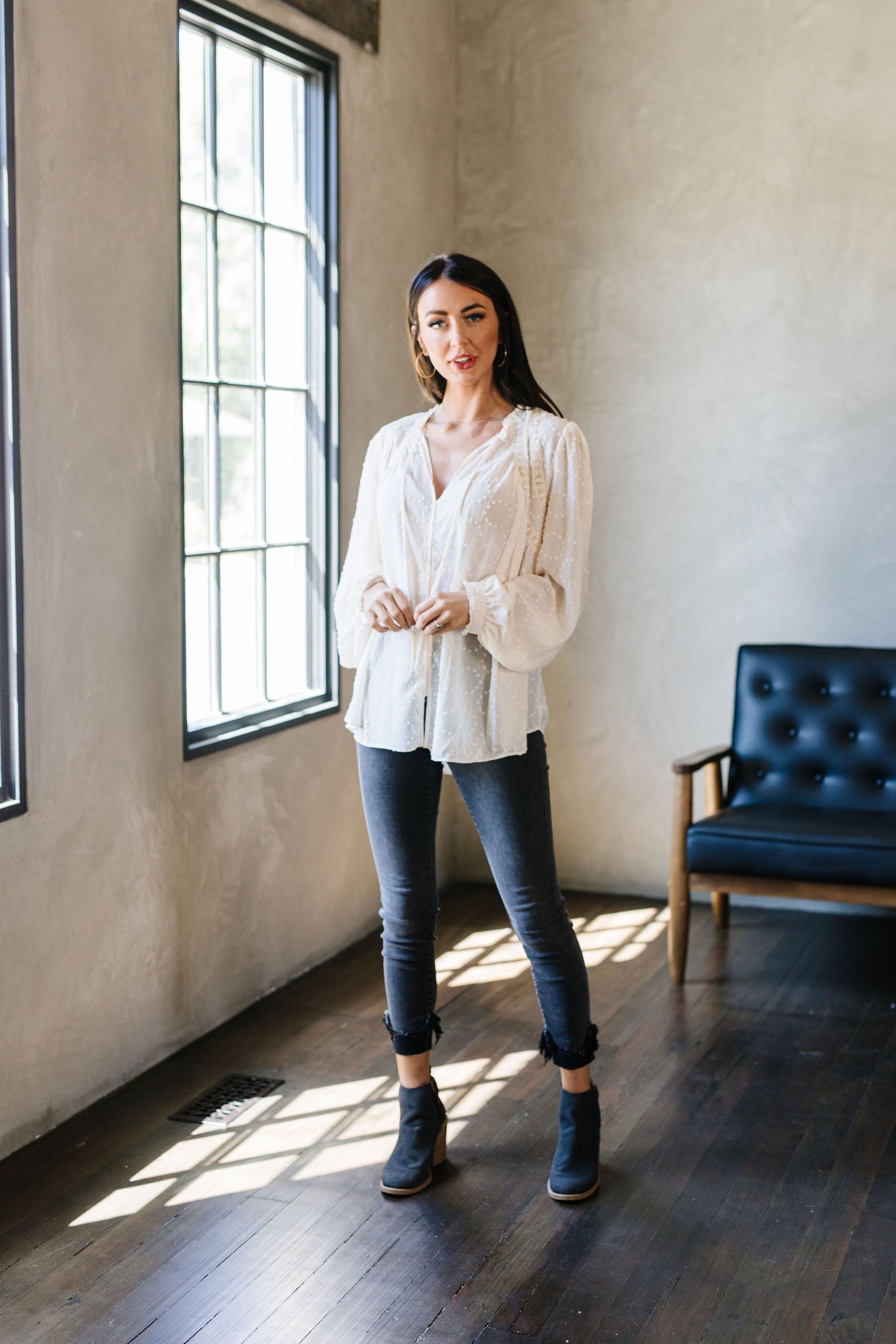 Swiss Dots All Around Peasant Blouse