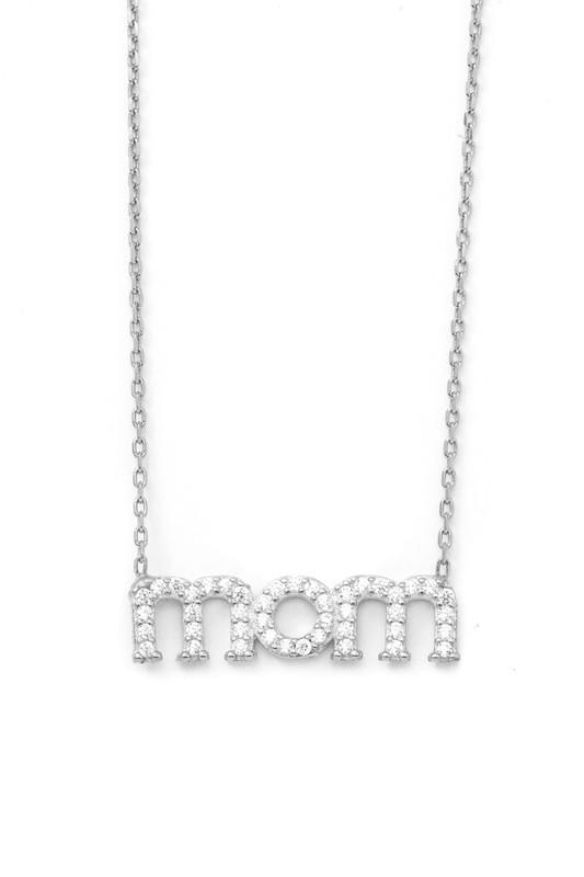 Rhinestone Mom Necklace In Silver