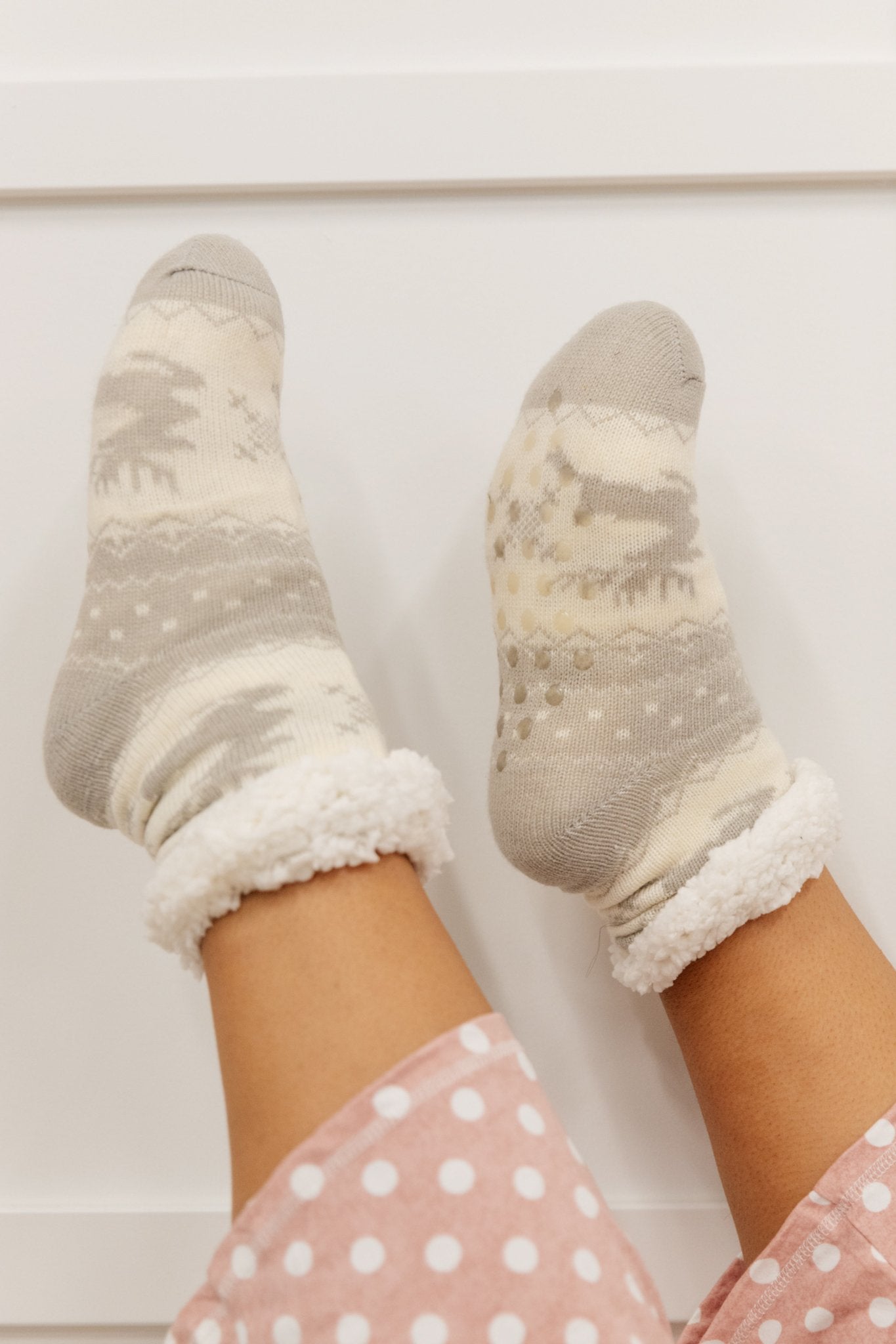 Fuzzy Holiday Socks In Gray