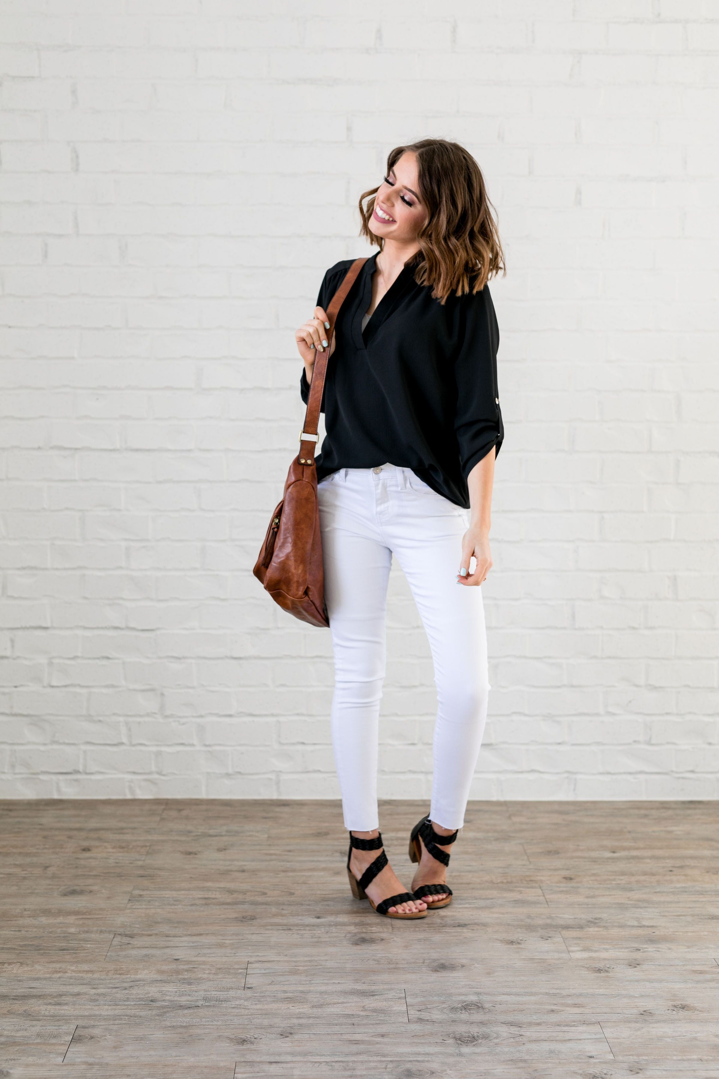 Madeline Mandarin Collared Top In Black