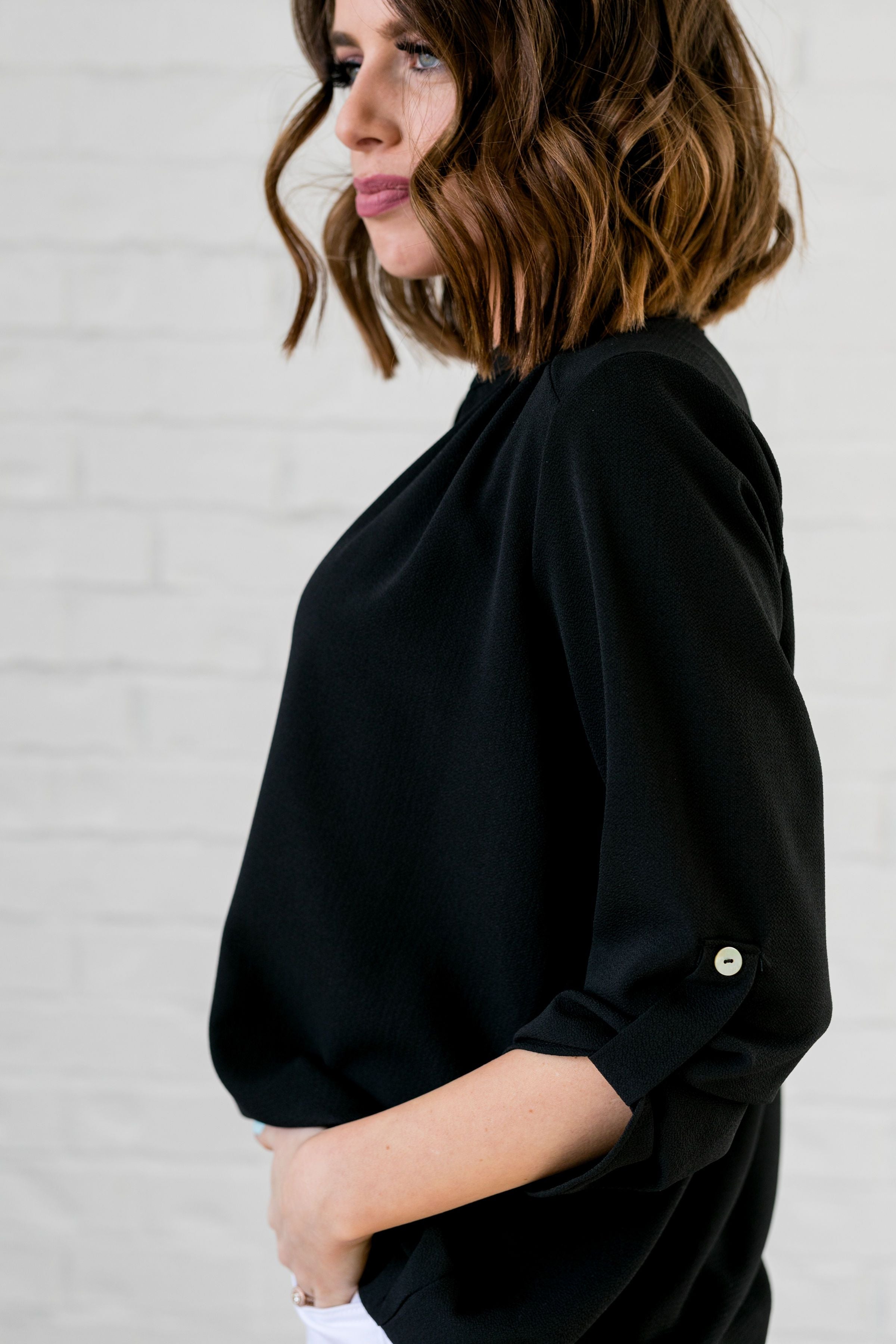 Madeline Mandarin Collared Top In Black