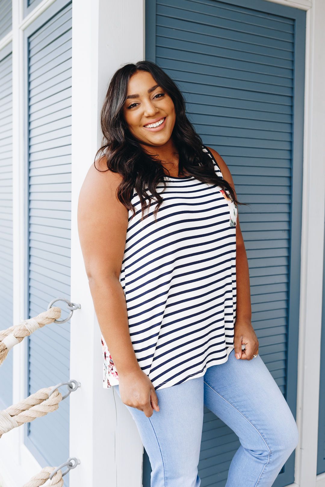 Duplicity Floral + Striped Tank