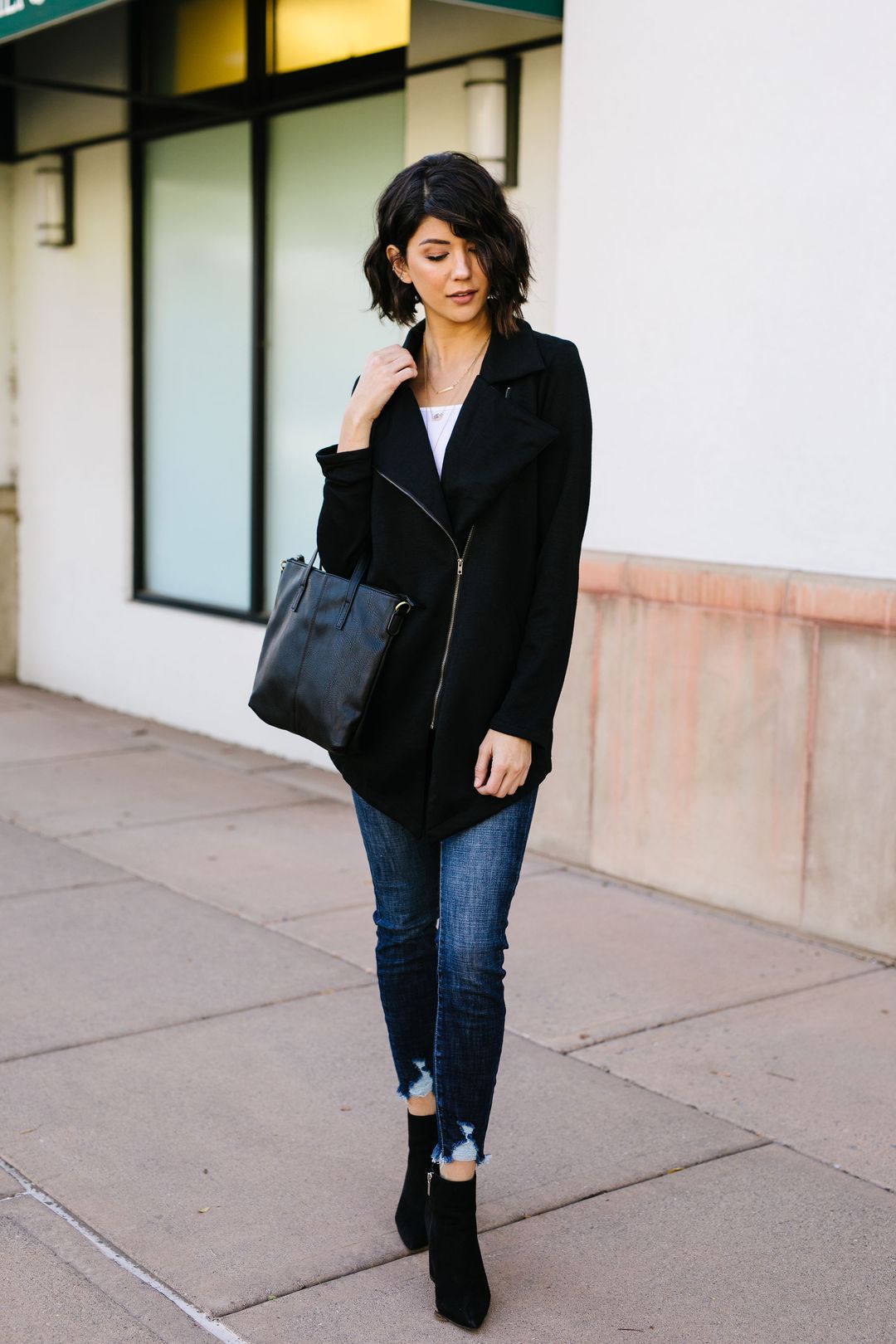 Oversized Knit Moto Jacket