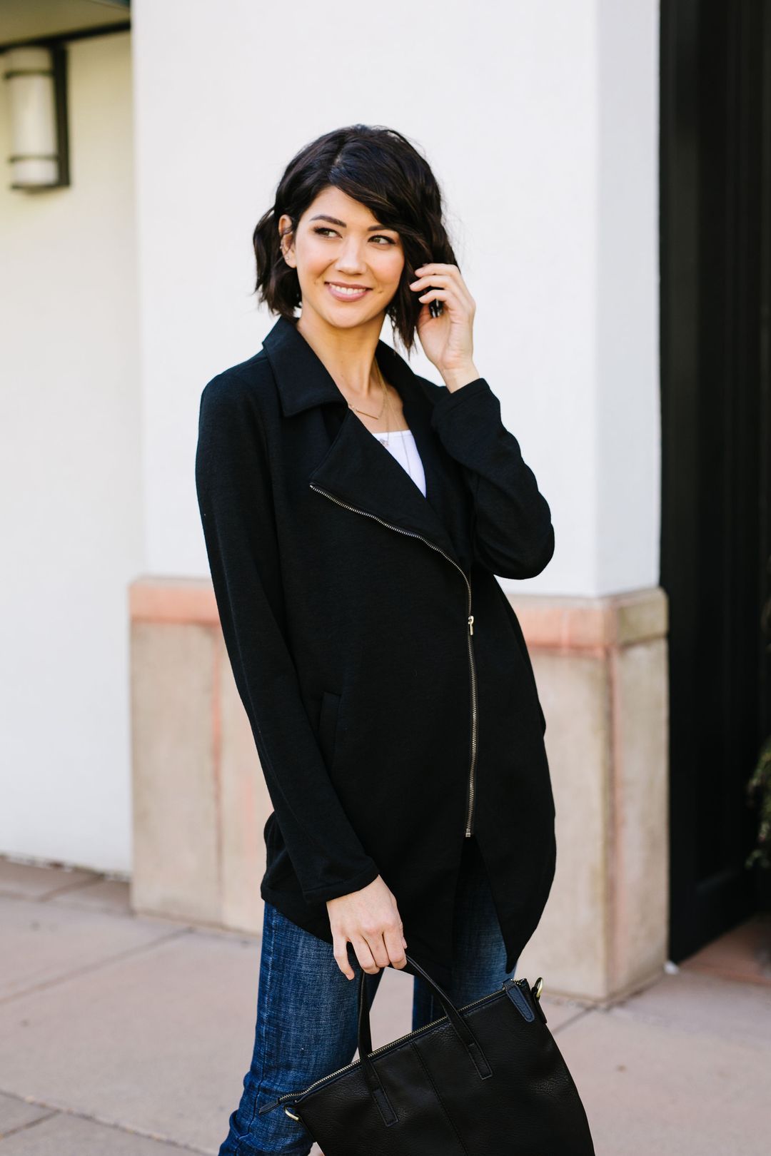 Oversized Knit Moto Jacket