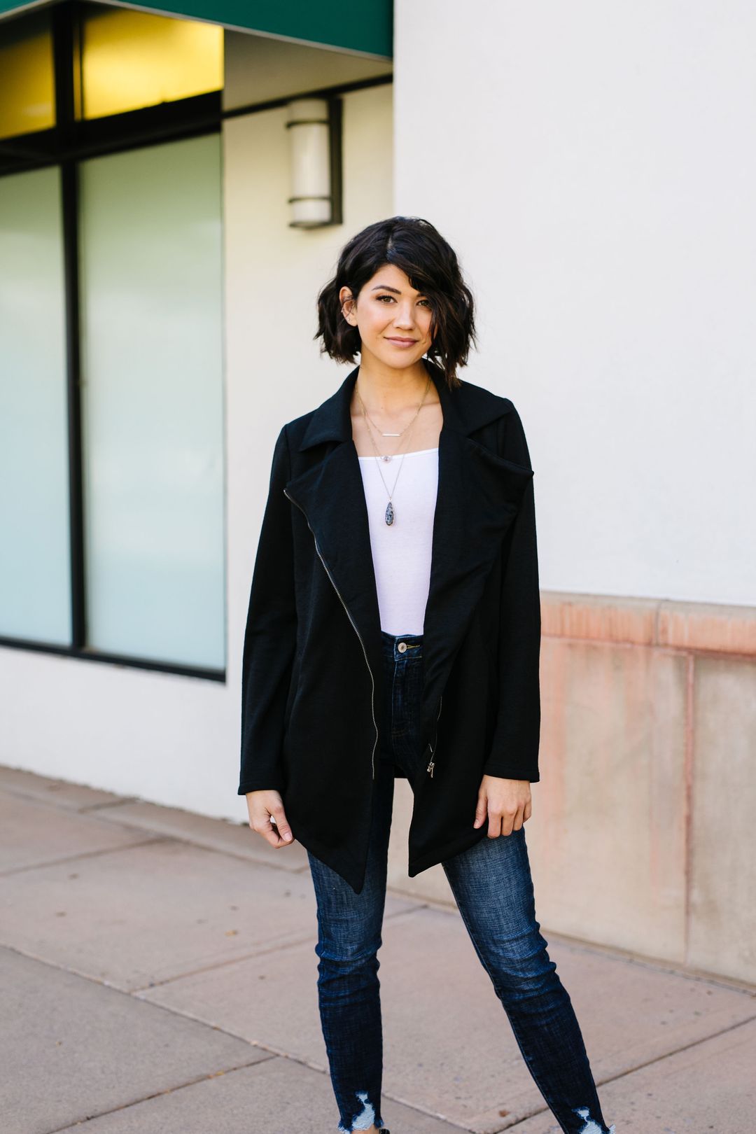 Oversized Knit Moto Jacket