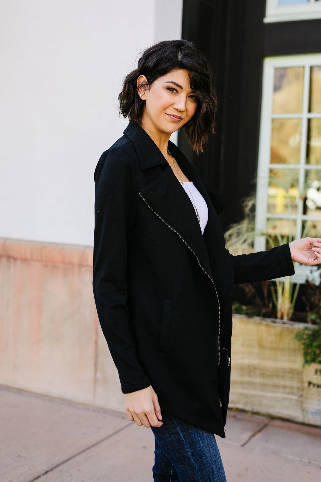 Oversized Knit Moto Jacket