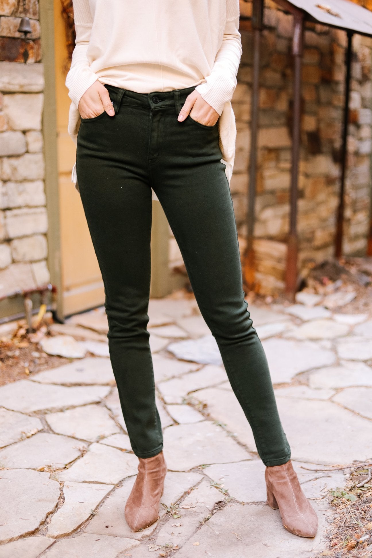 Wine And Dine Colored Jeans In Spruce