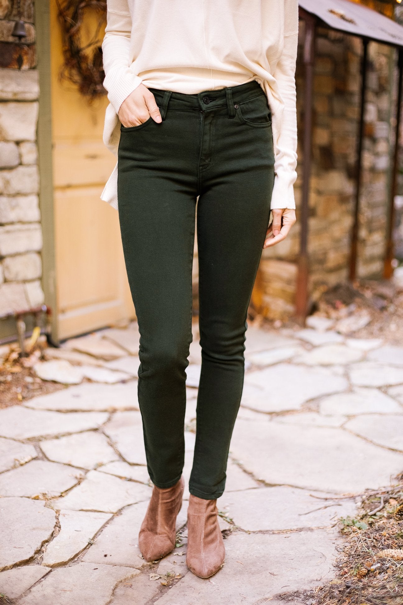 Wine And Dine Colored Jeans In Spruce