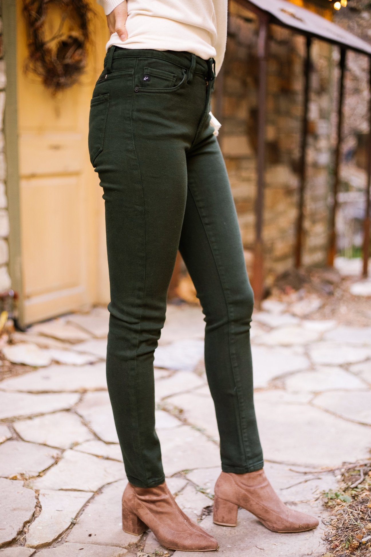 Wine And Dine Colored Jeans In Spruce