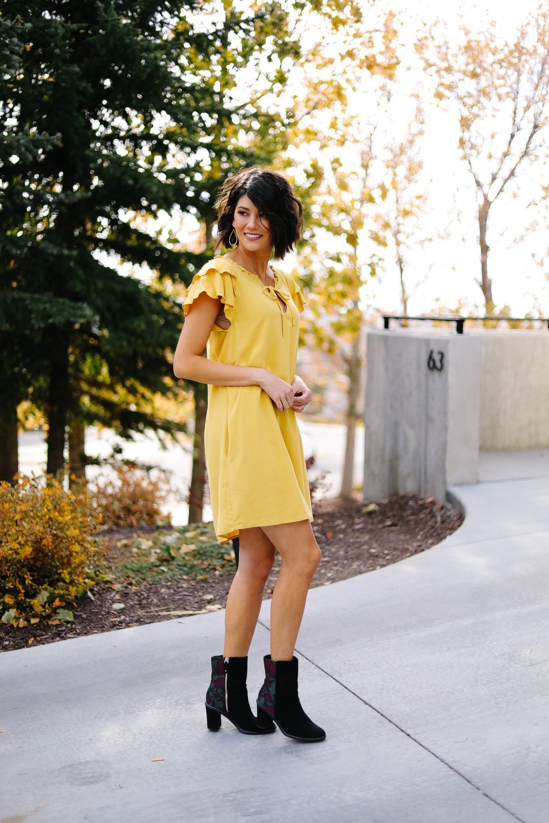 Golden Girl Smocked Neck Dress