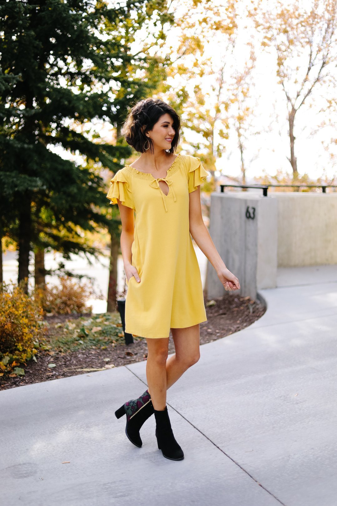 Golden Girl Smocked Neck Dress