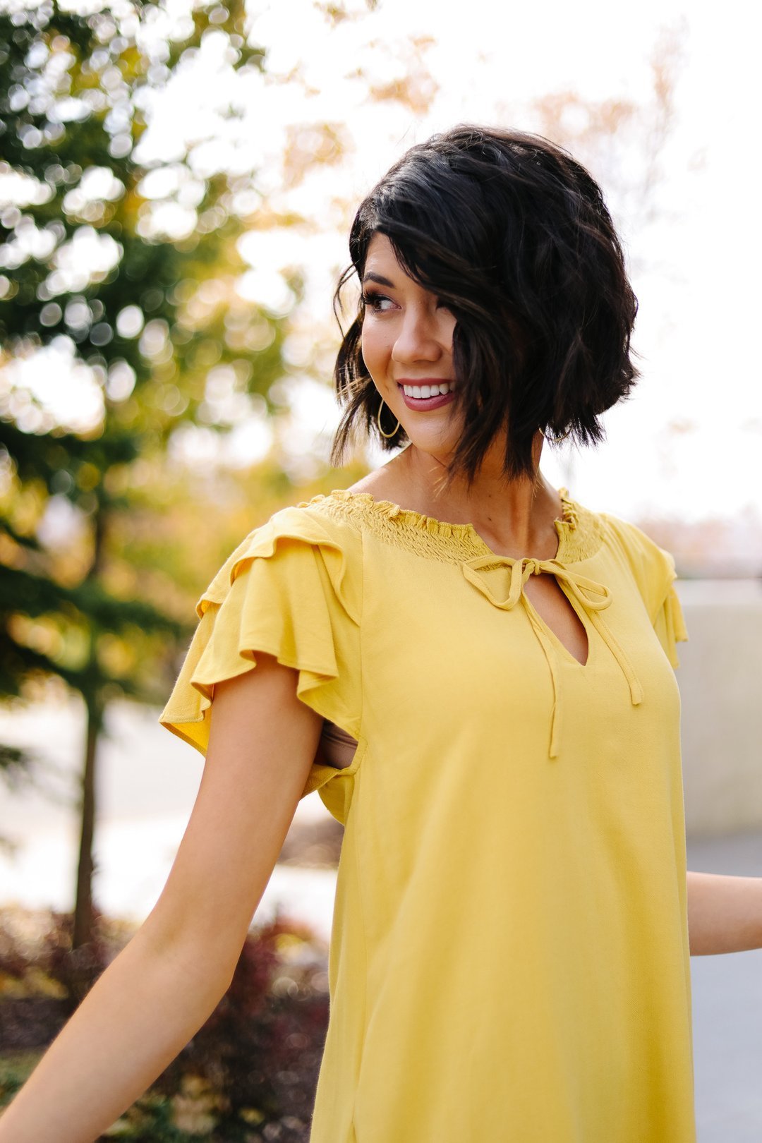 Golden Girl Smocked Neck Dress