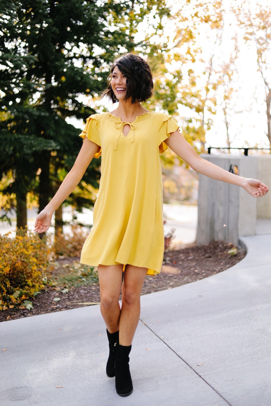 Golden Girl Smocked Neck Dress