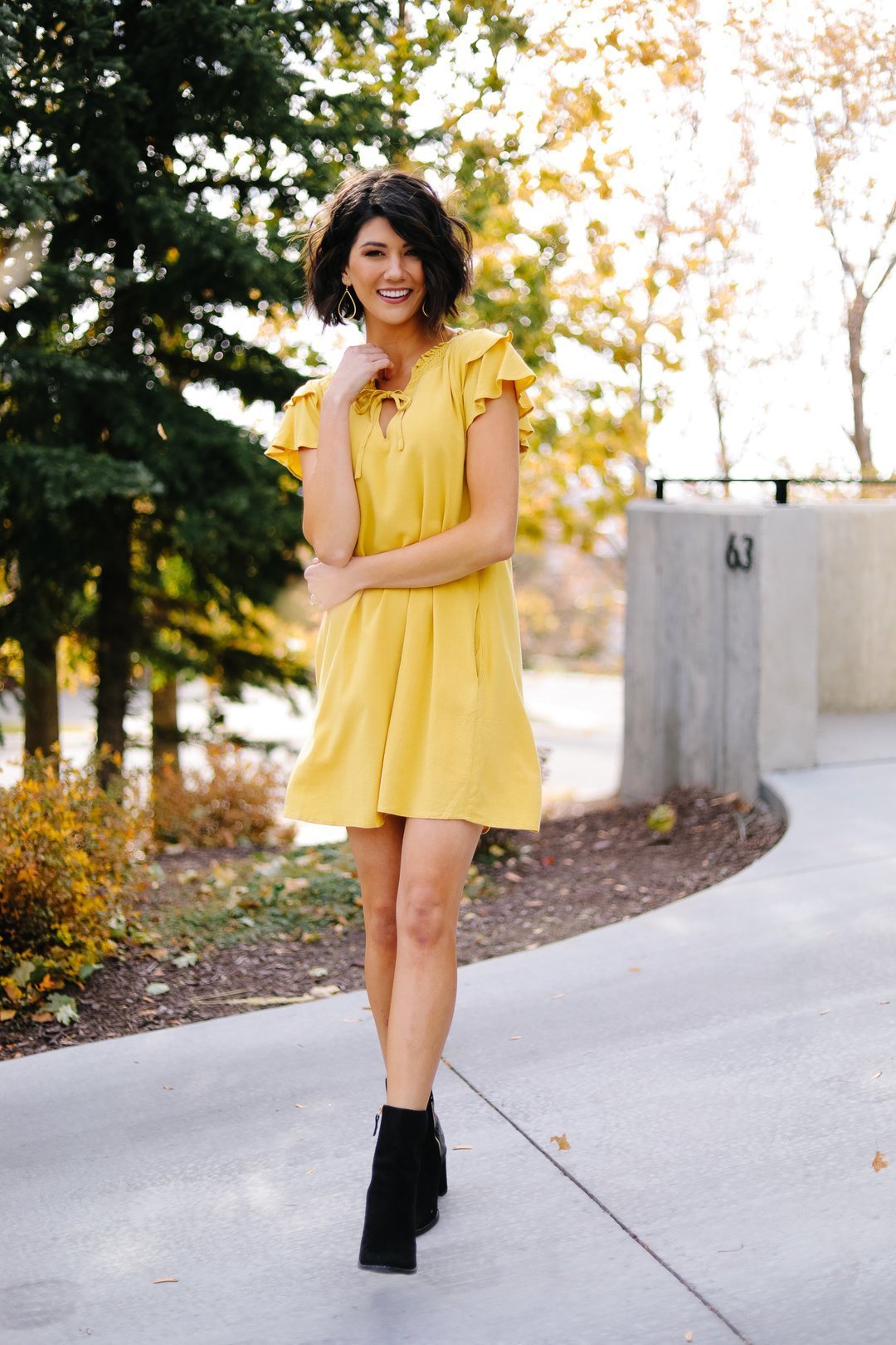 Golden Girl Smocked Neck Dress