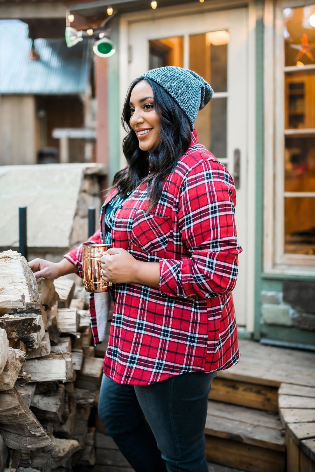 Fleece-Lined Flannel Button-Down In Cherry