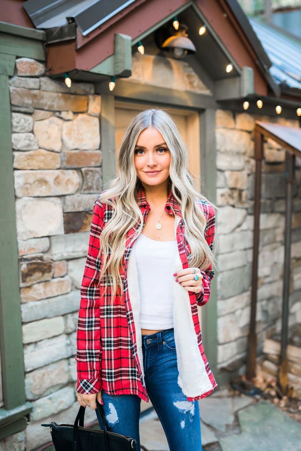 Fleece-Lined Flannel Button-Down In Cherry