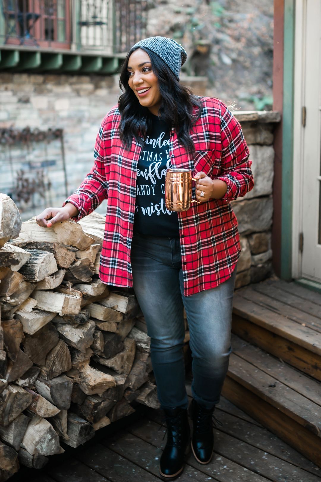 Fleece-Lined Flannel Button-Down In Cherry