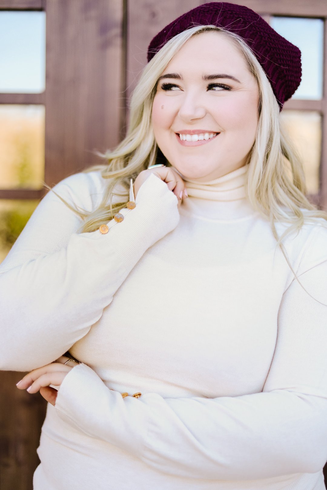 Button Sleeve Elegance Turtleneck Sweater In Ivory