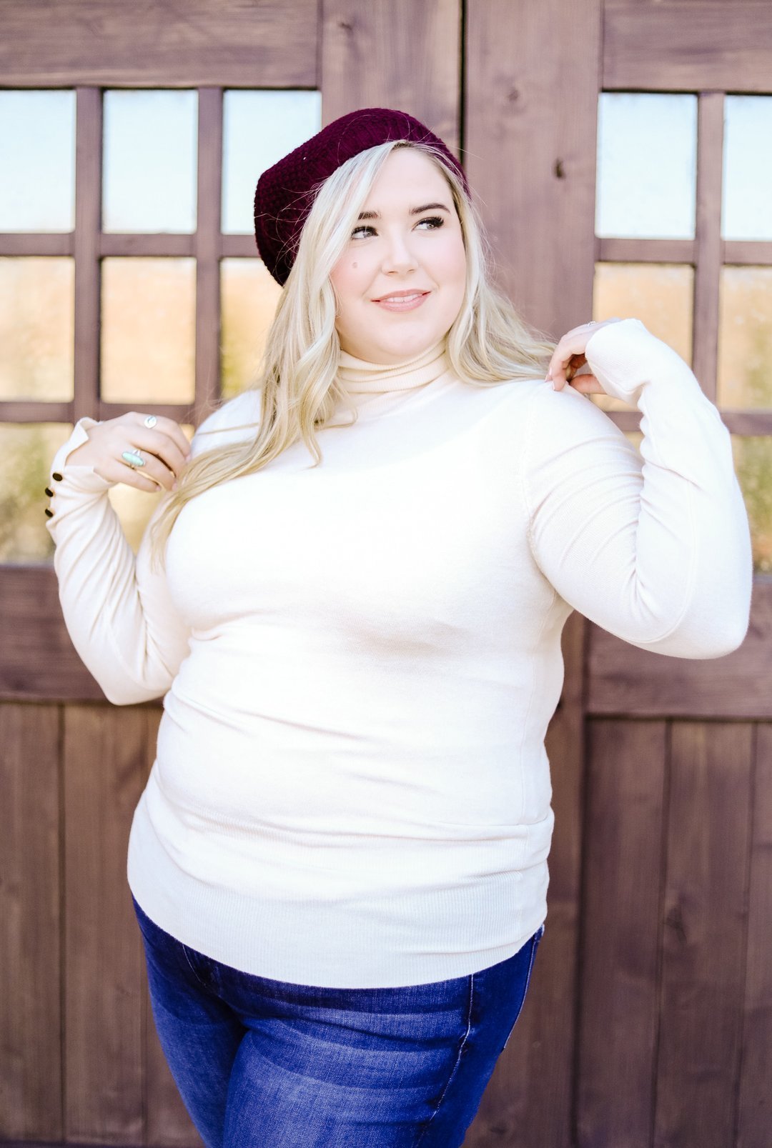 Button Sleeve Elegance Turtleneck Sweater In Ivory