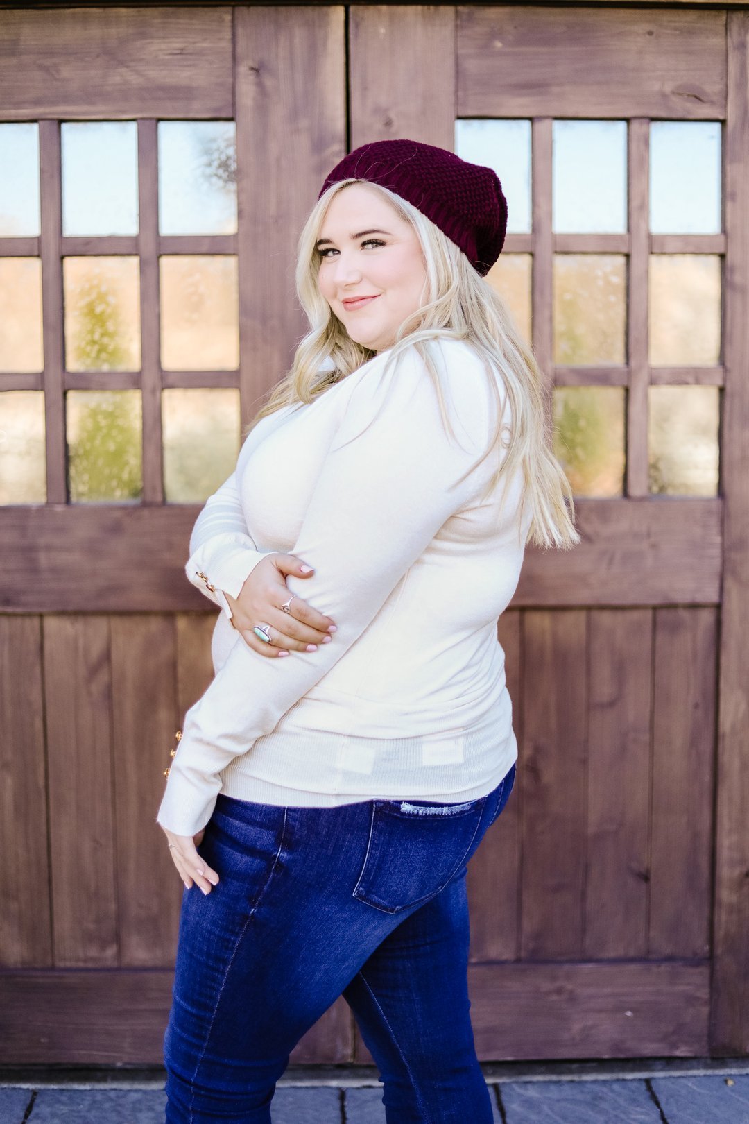 Button Sleeve Elegance Turtleneck Sweater In Ivory