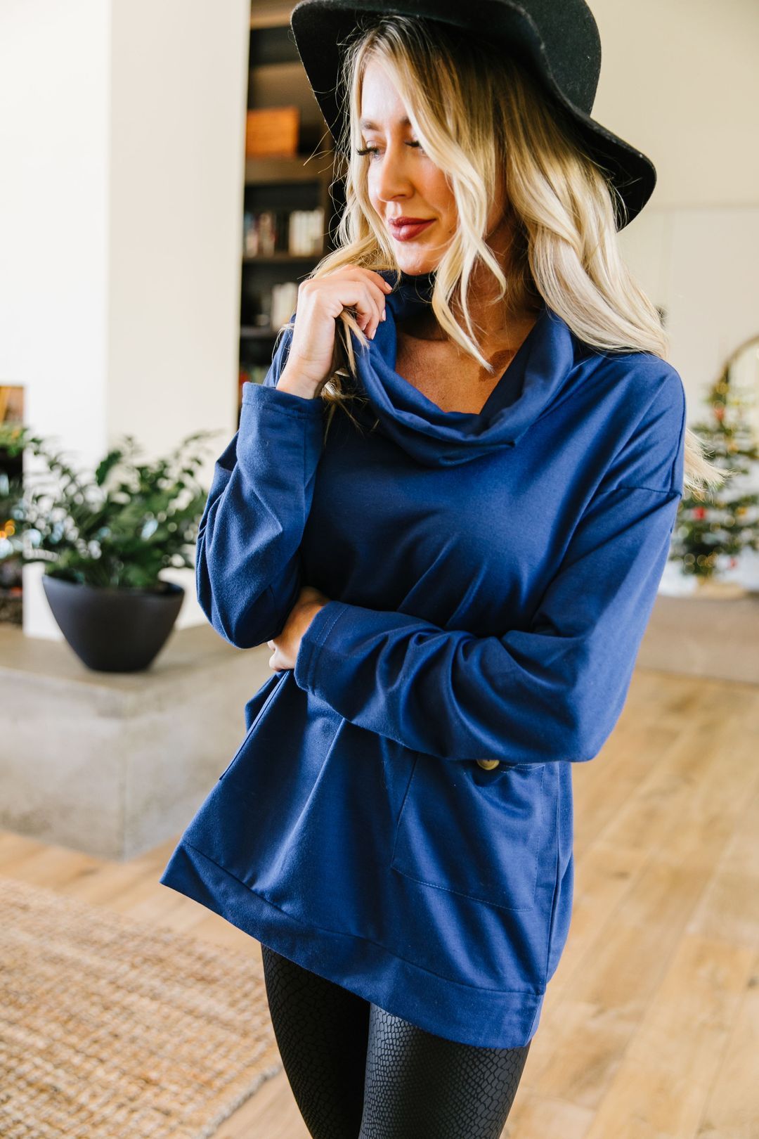 Safe & Sound Cowl Neck In Blue