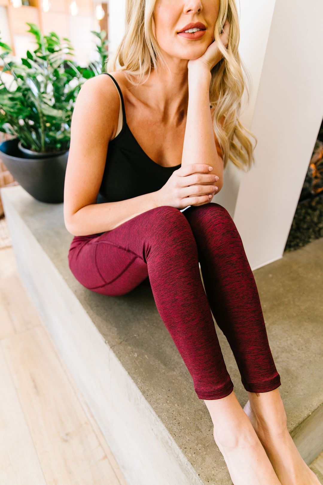 Tadasana Two-Tone Leggings In Burgundy - 12/23/2019