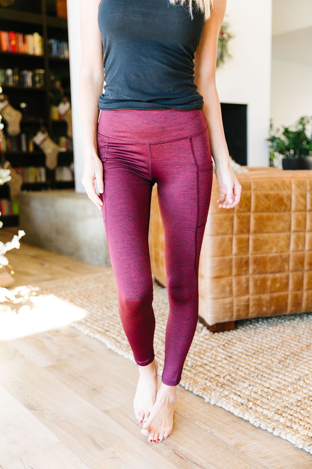 Tadasana Two-Tone Leggings In Burgundy - 12/23/2019