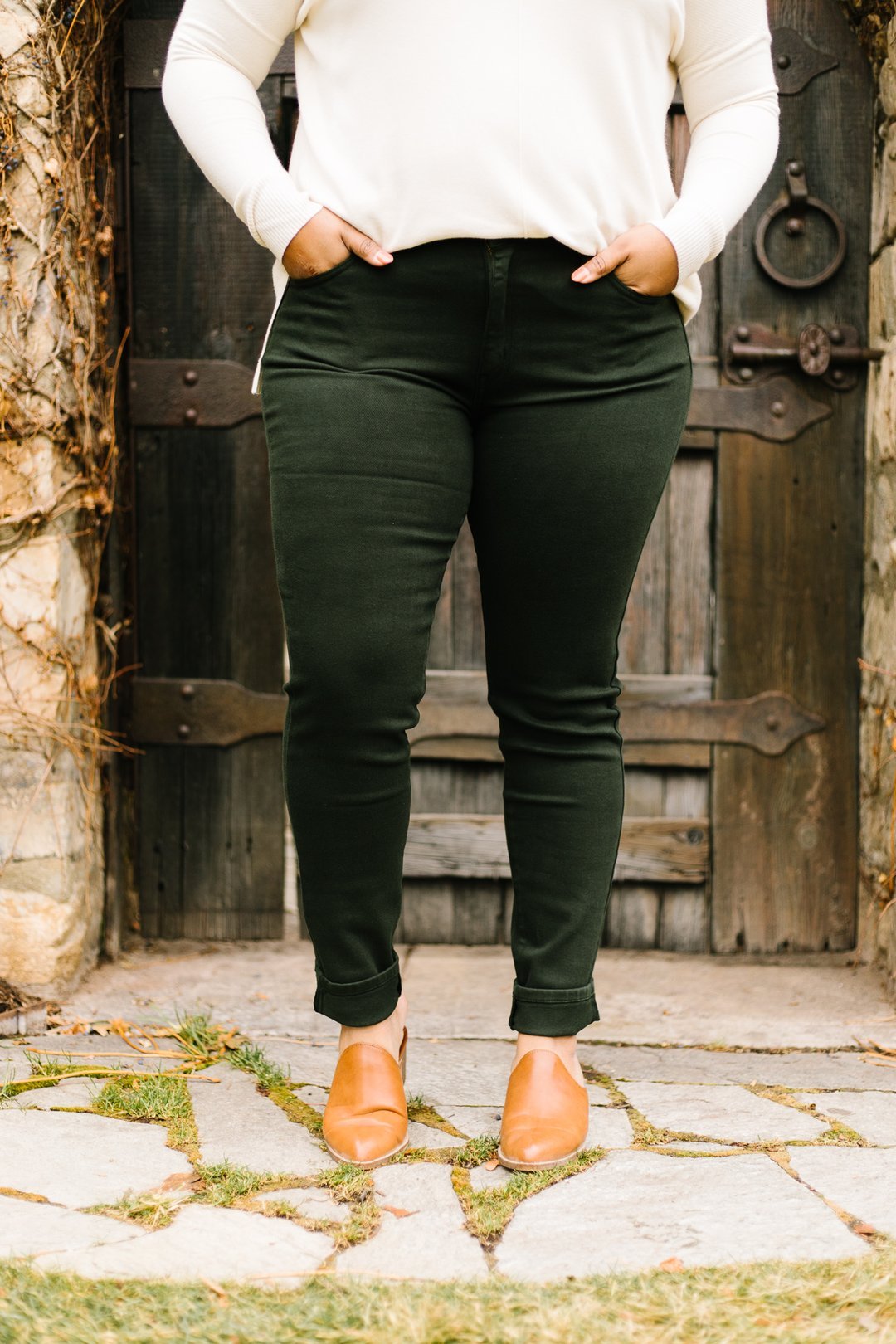 Wine And Dine Colored Jeans In Spruce