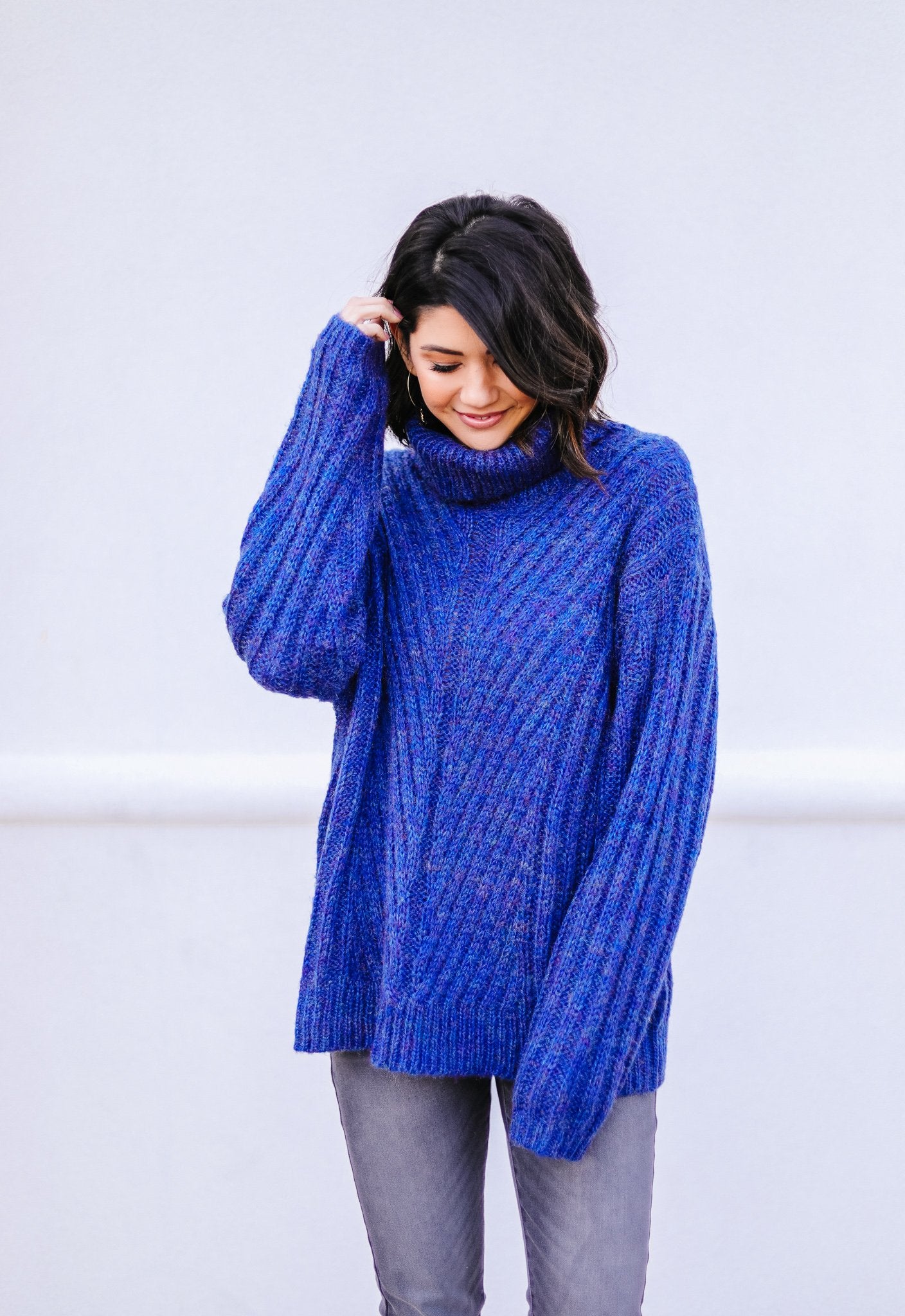 Wintertime Blues Cowl Neck Sweater