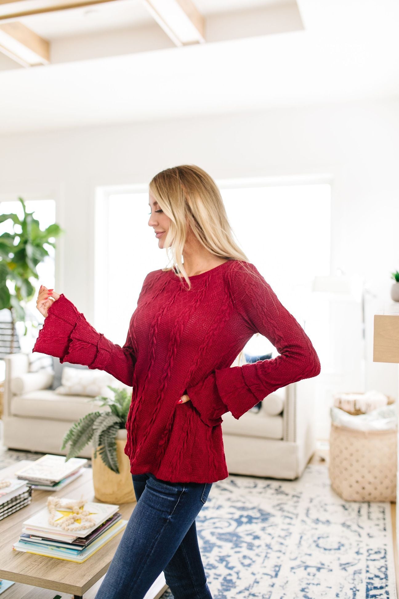 Caitlyn Cable Knit Top In Cranberry