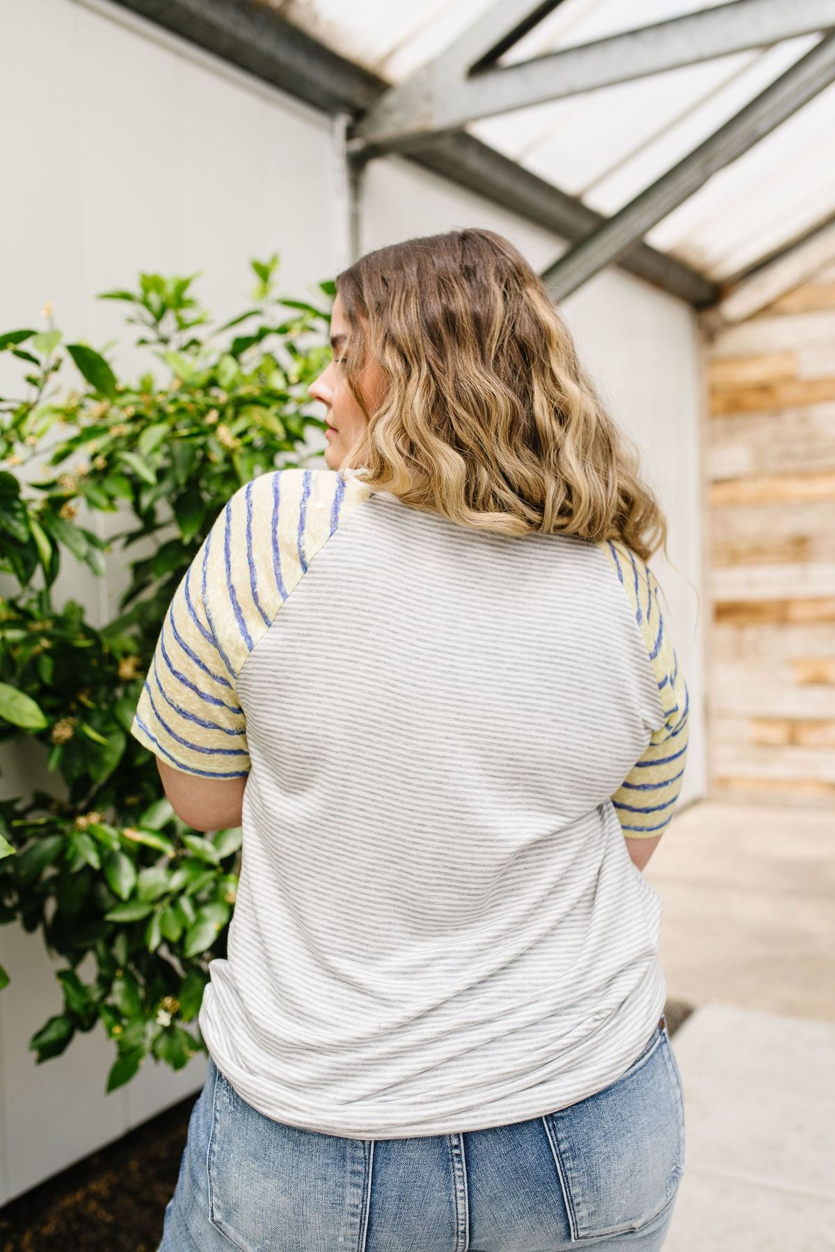 Raglan Stripes Tie Front Tee In Pale Yellow