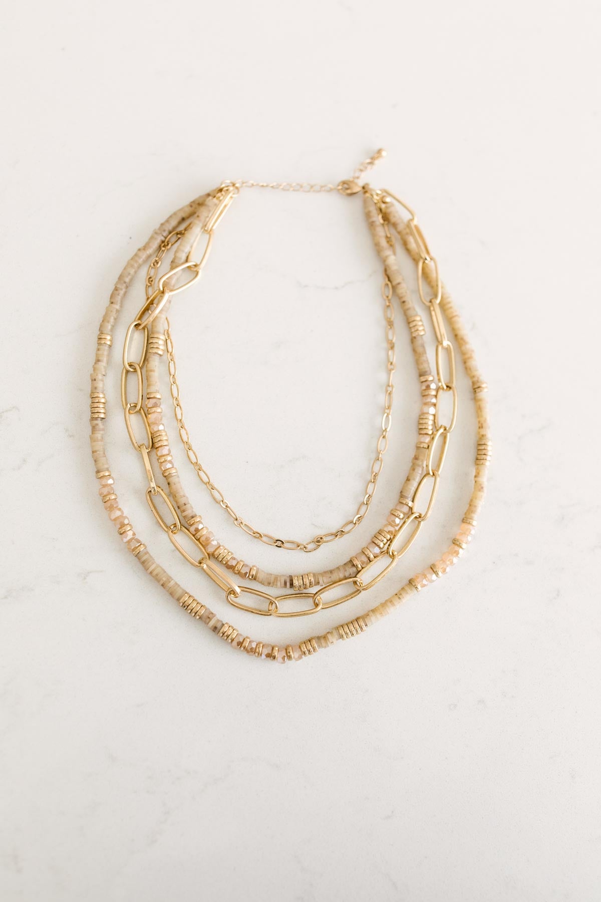 Layered Beads and Chain Necklace Set