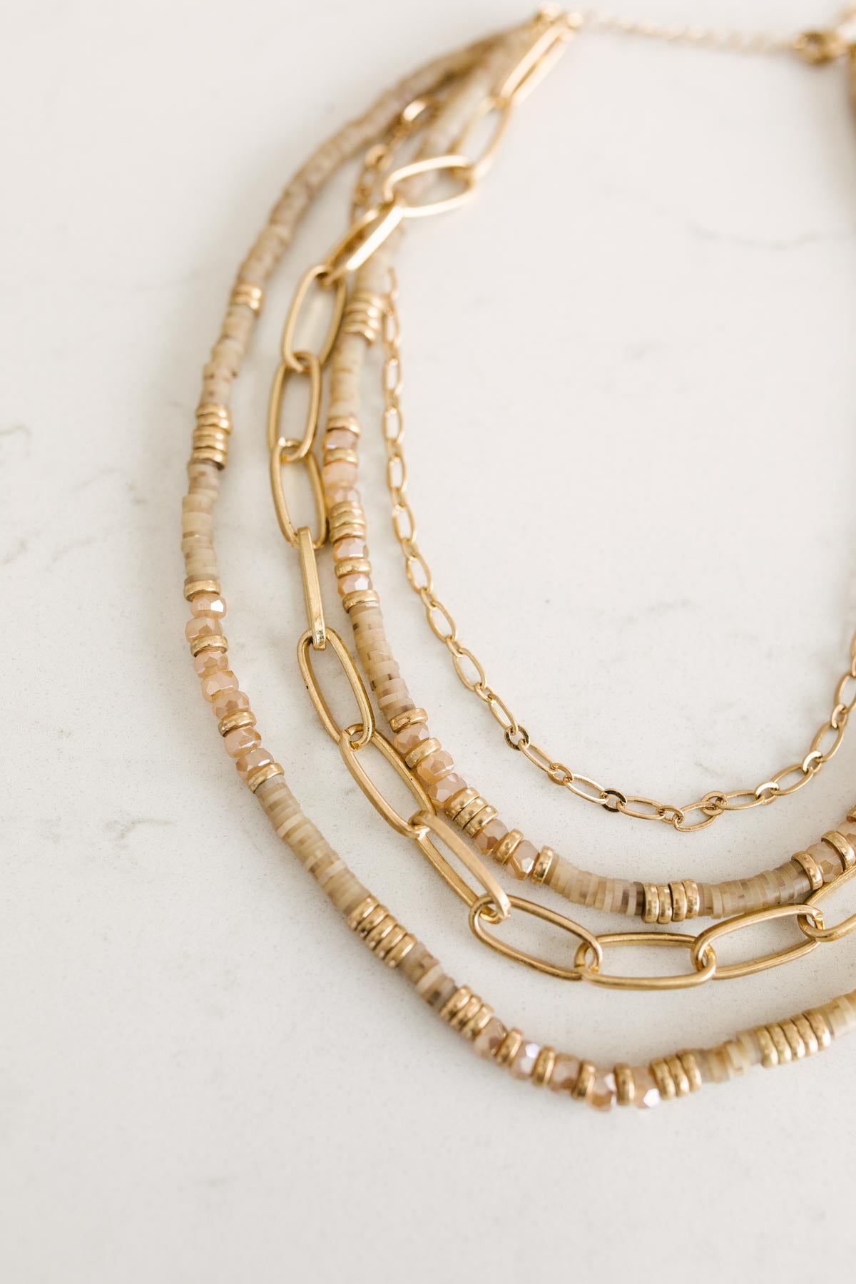 Layered Beads and Chain Necklace Set