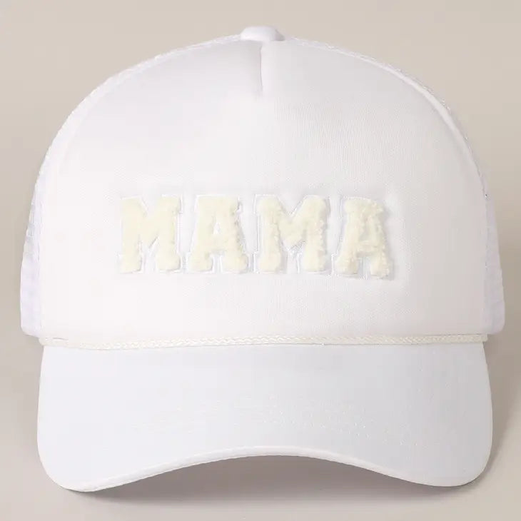 PREORDER: Mama Chenille Letter Patch Trucker Hat in Three Colors