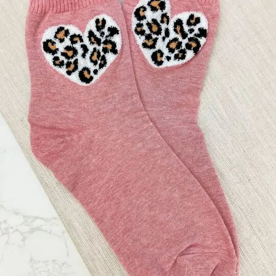 PREORDER: Leopard Heart Crew Socks in Two Colors
