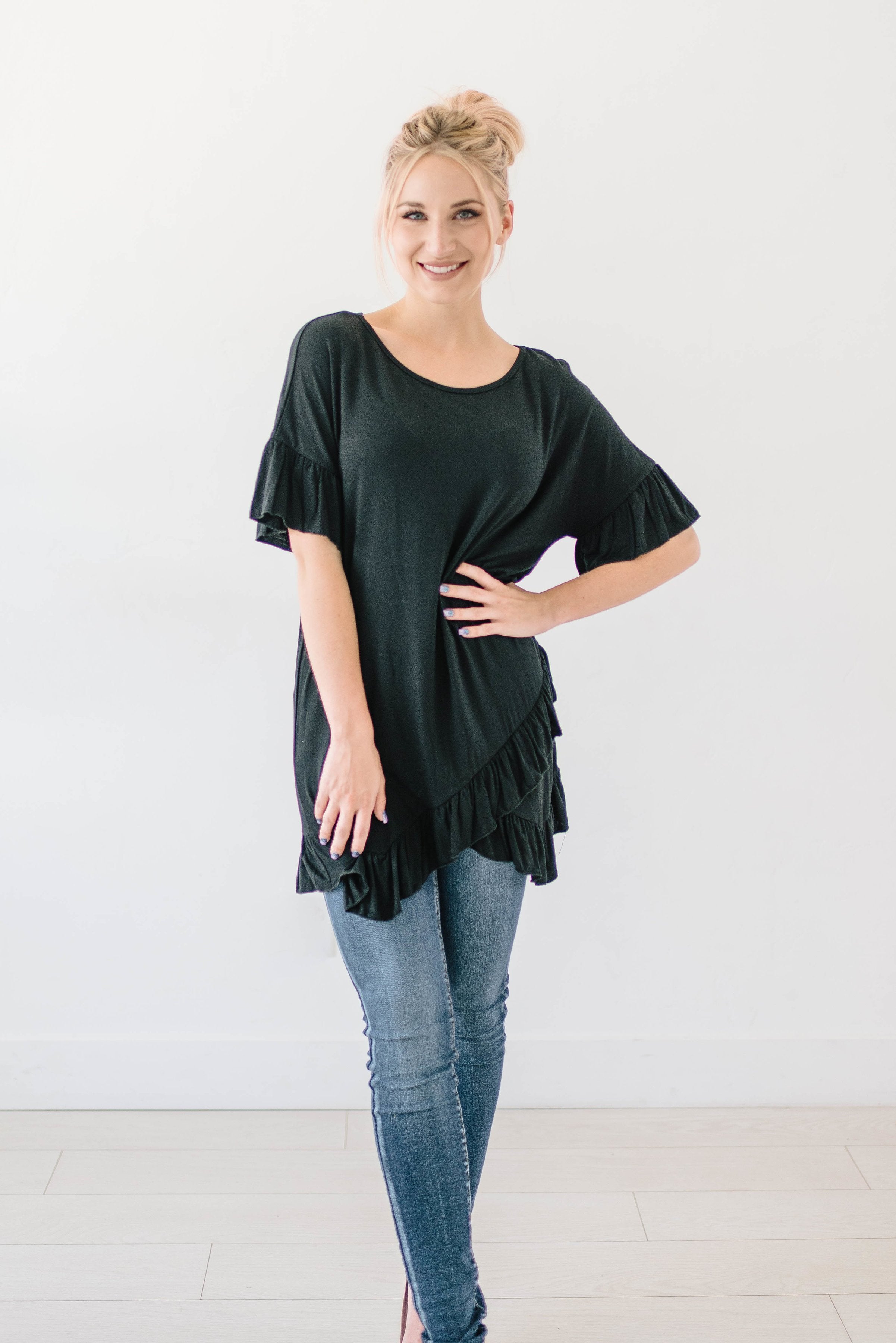 Weekend Ruffles Black Top